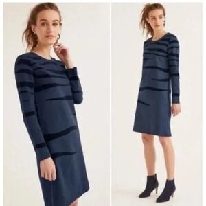 Boden Flocked Tiger Stripe Cotton Sweatshirt Dress Blue Women's 8 Long 8L